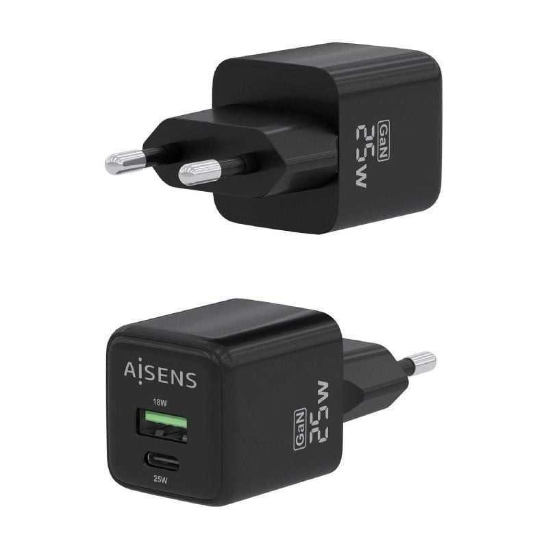 Carregador de Parede Gan Aisens Asch-25w2p015-bk / 1xusb Type-c / 1xusb / 25W