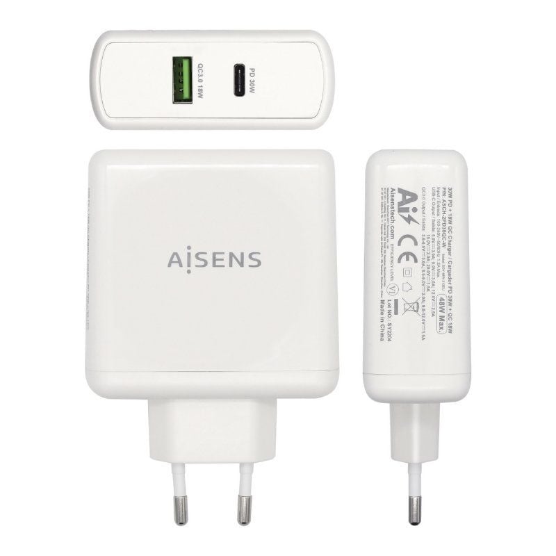 Carregador de Parede Aisens Asch-2pd30qc-w / 1xusb Type-c / 1x USB / 48W