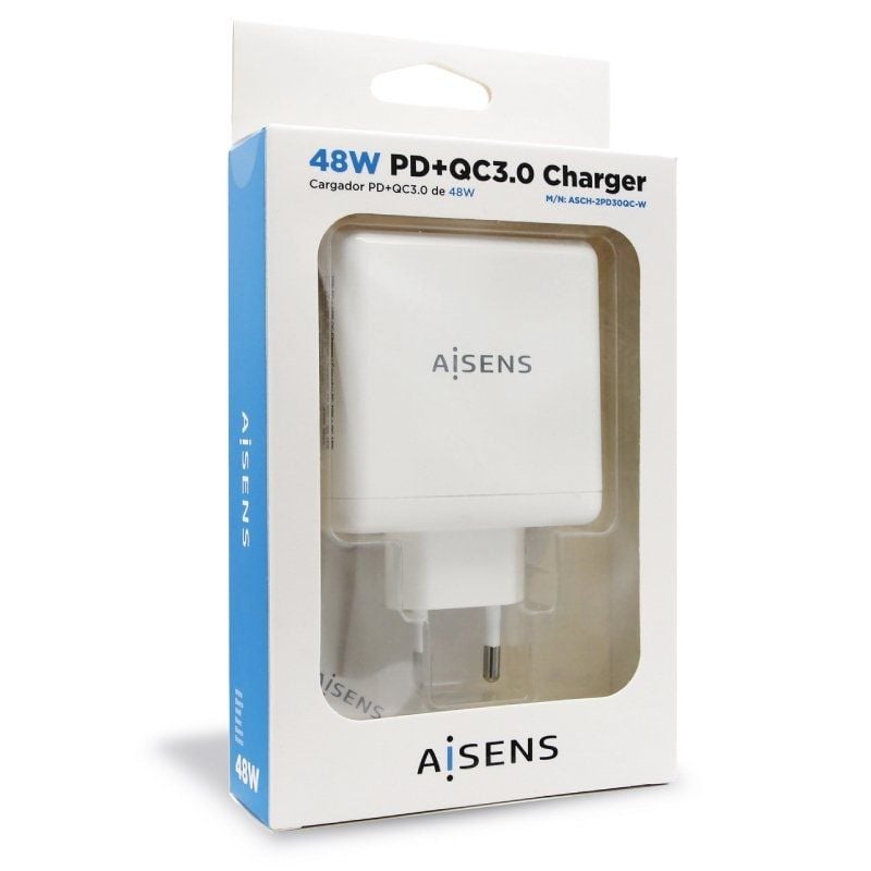Carregador de Parede Aisens Asch-2pd30qc-w / 1xusb Type-c / 1x USB / 48W