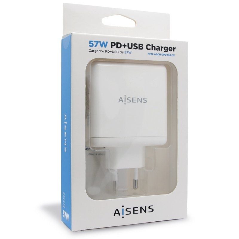 Carregador de Parede Aisens Asch-2pd45a-w / 1xusb Type-c / 1x USB / 57W
