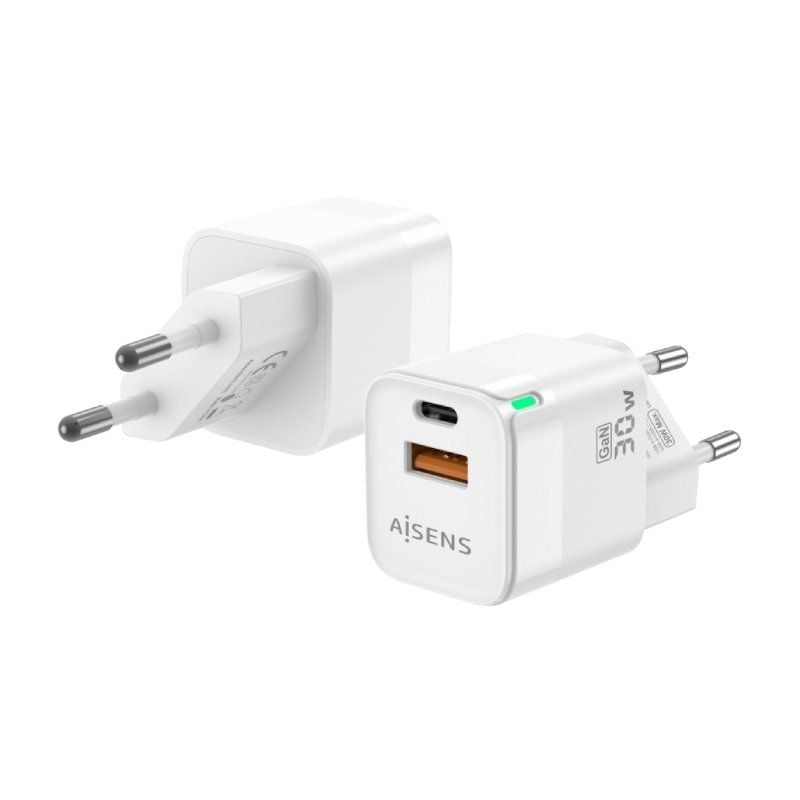 Carregador de Parede Gan Aisens Asch-30w2p004-w / 1xusb Type-c / 1xusb / 30W