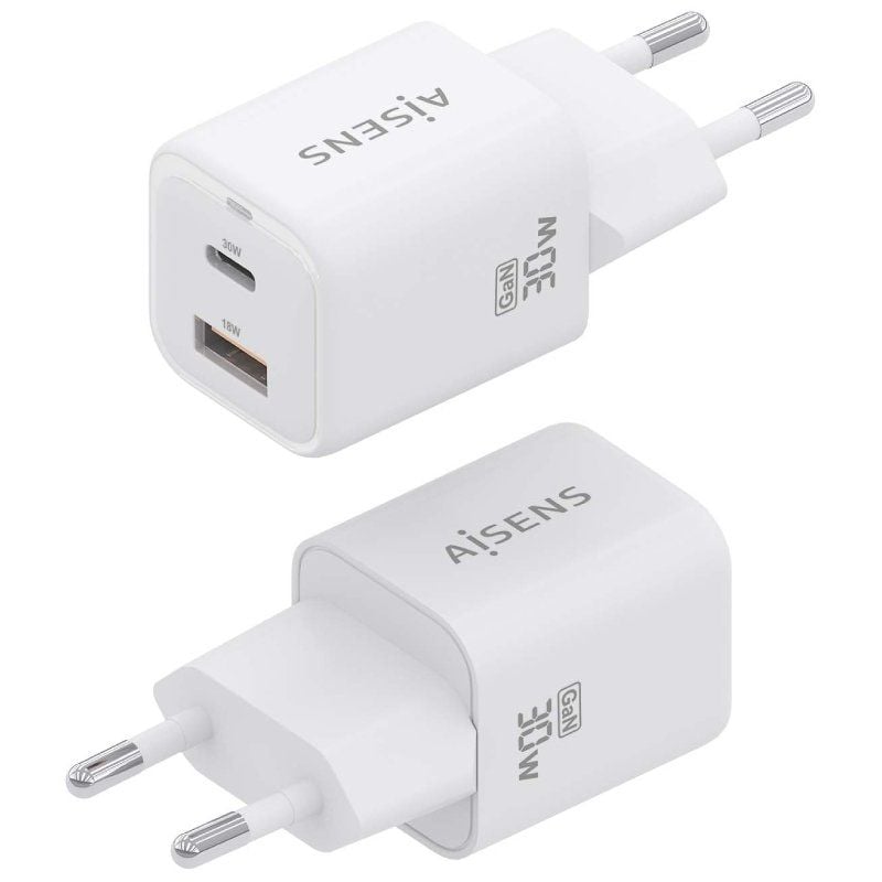Carregador de Parede Gan Aisens Asch-30w2p020-w / 1xusb Type-c / 1xusb / 30W