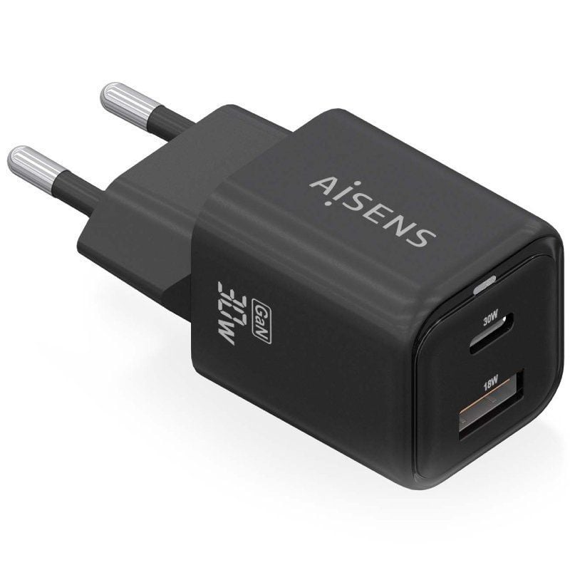 Carregador de Parede Gan Aisens Asch-30w2p021-bk / 1xusb Type-c / 1xusb / 30W