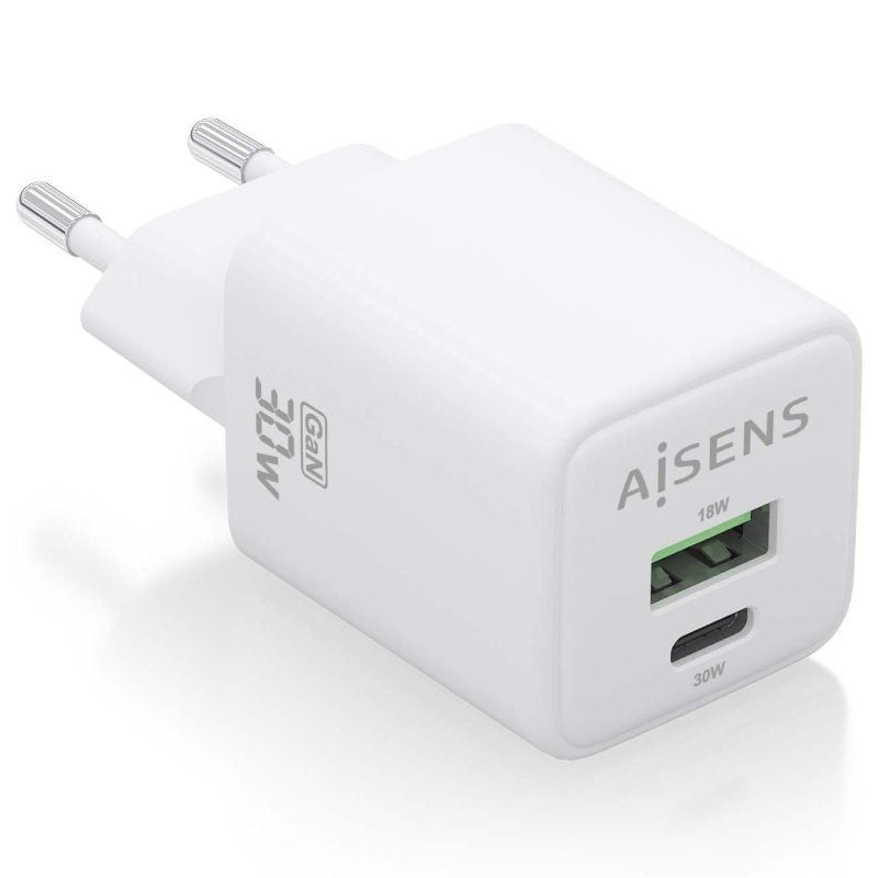 Carregador de Parede Gan Aisens Asch-30w2p037-w / 1xusb Type-c / 1xusb / 30W