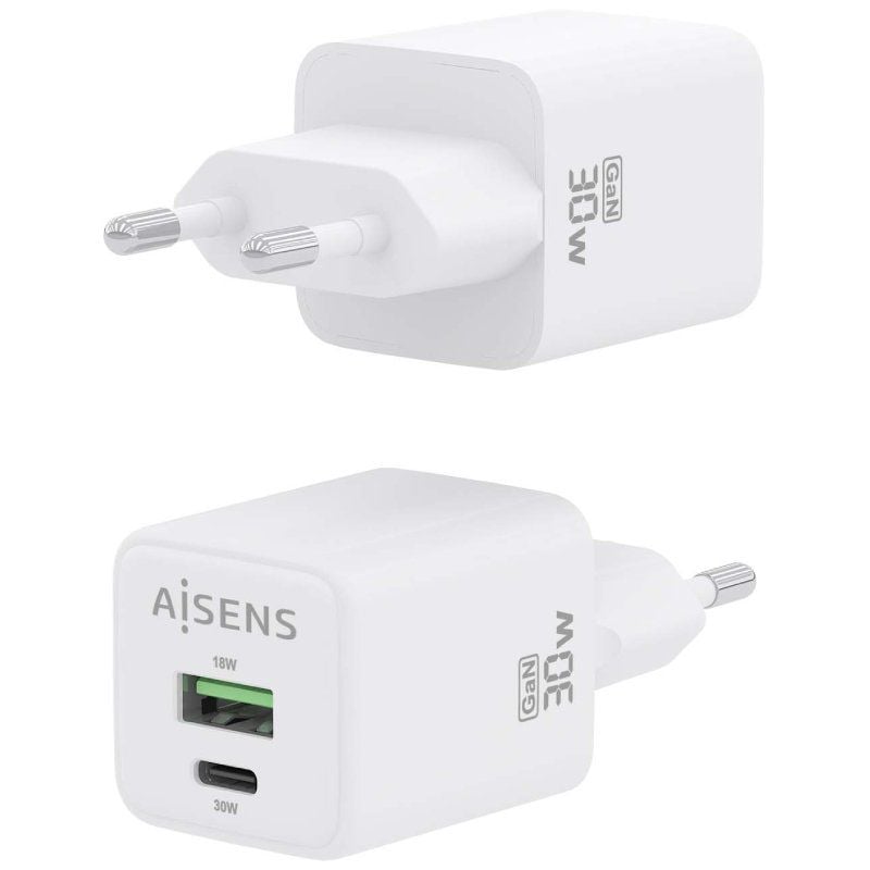 Carregador de Parede Gan Aisens Asch-30w2p037-w / 1xusb Type-c / 1xusb / 30W