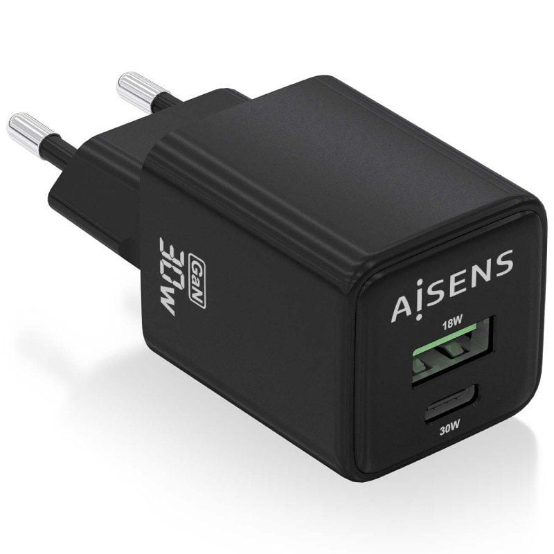 Carregador de Parede Gan Aisens Asch-30w2p038-bk / 1xusb Type-c / 1xusb / 30W