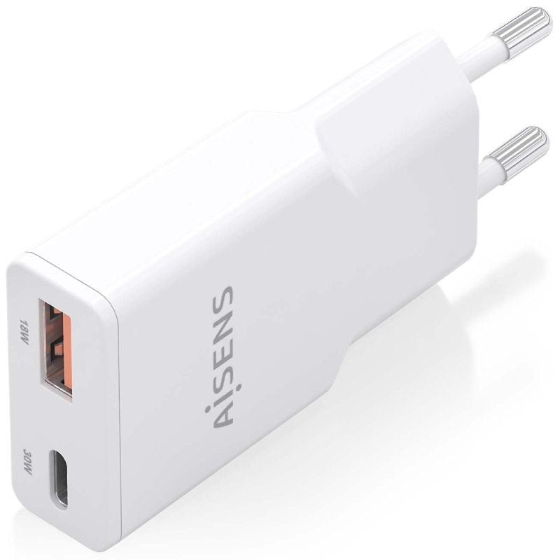 Carregador de Parede Gan Aisens Asch-30w2p046-w / 1xusb Type-c / 1xusb / 30W / Branco