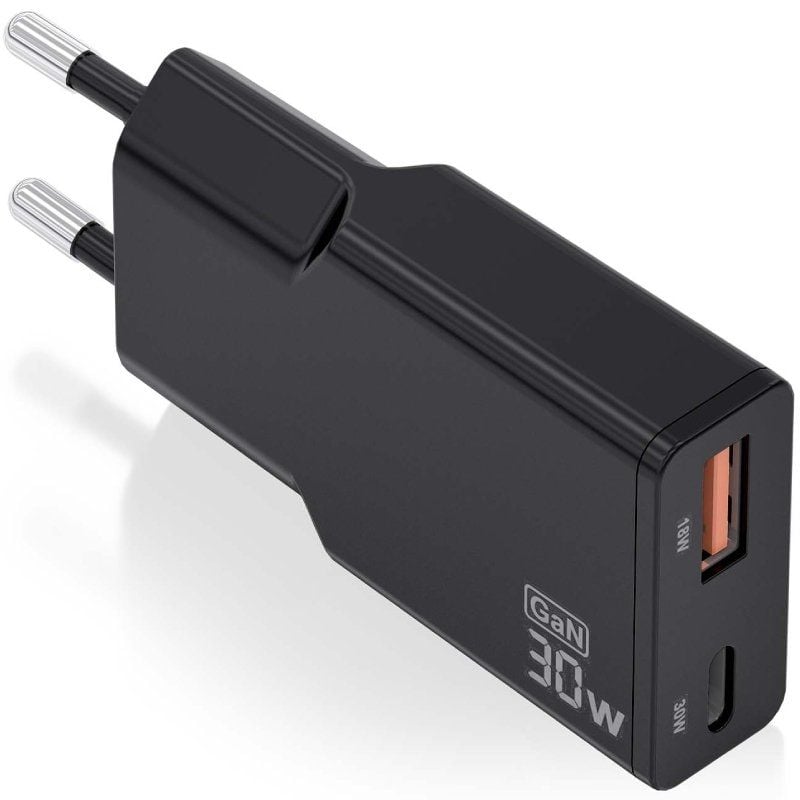 Carregador de Parede Gan Aisens Asch-30w2p047-bk / 1xusb Type-c / 1xusb / 30W / Preto