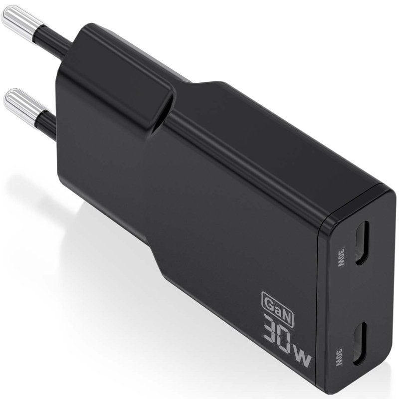 Carregador de Parede Gan Aisens Asch-30w2p049-bk / 2xusb Type-c / 30W / Preto