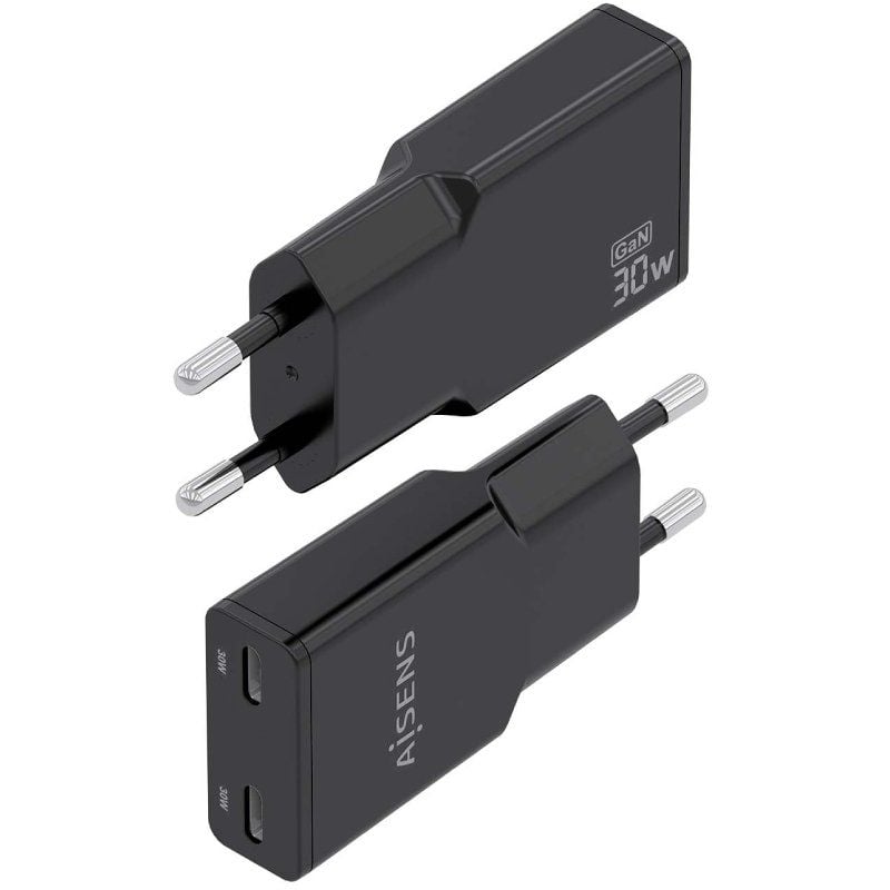 Carregador de Parede Gan Aisens Asch-30w2p049-bk / 2xusb Type-c / 30W / Preto
