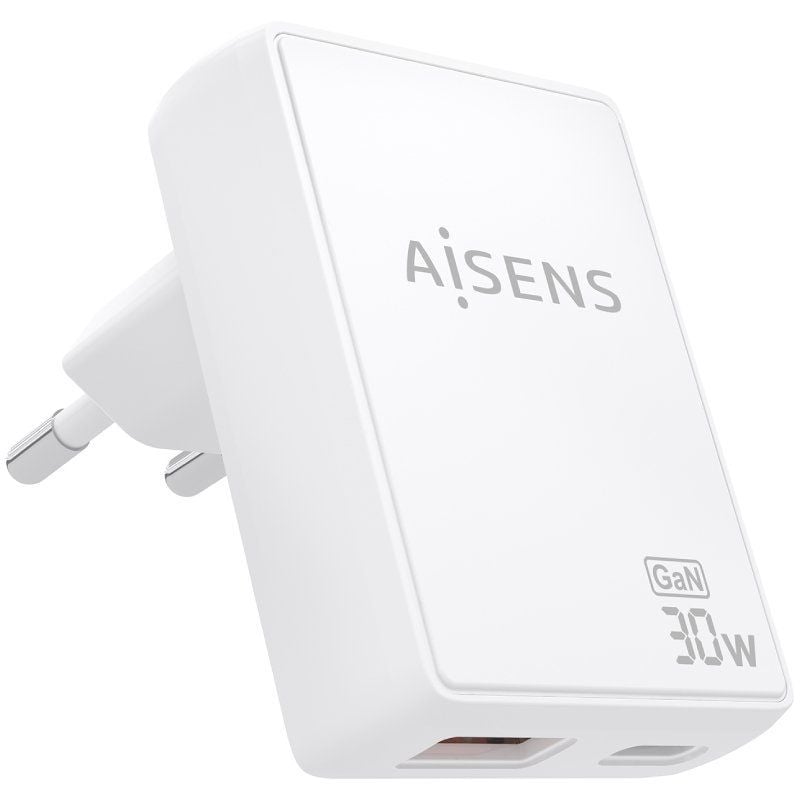 Carregador de Parede Gan Aisens Asch-30w2p074-w / 1xusb Type-c / 1xusb / 30W / Branco