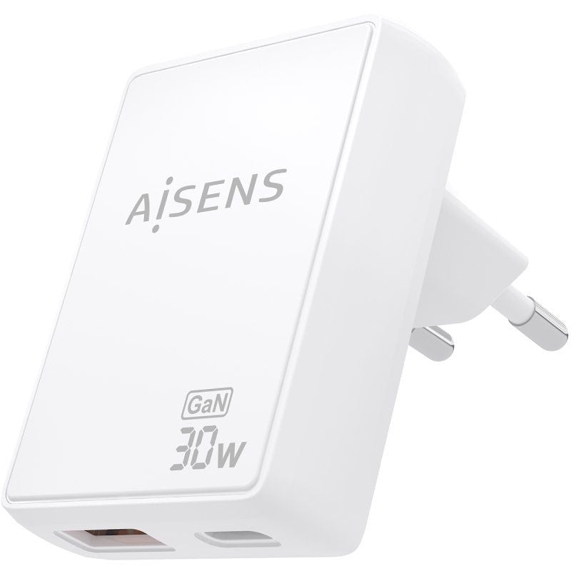 Carregador de Parede Gan Aisens Asch-30w2p074-w / 1xusb Type-c / 1xusb / 30W / Branco