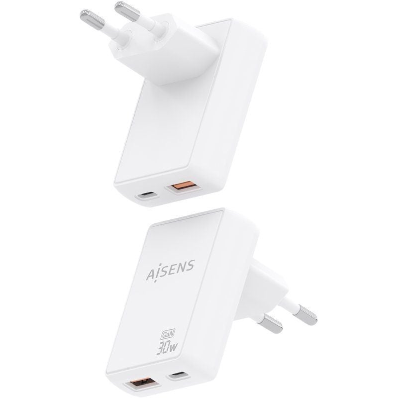 Carregador de Parede Gan Aisens Asch-30w2p074-w / 1xusb Type-c / 1xusb / 30W / Branco