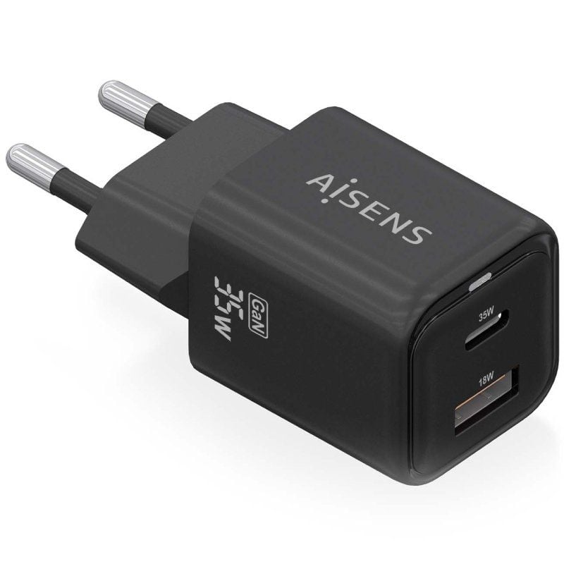 Carregador de Parede Gan Aisens Asch-35w2p025-bk / 1xusb Type-c / 1xusb / 35W