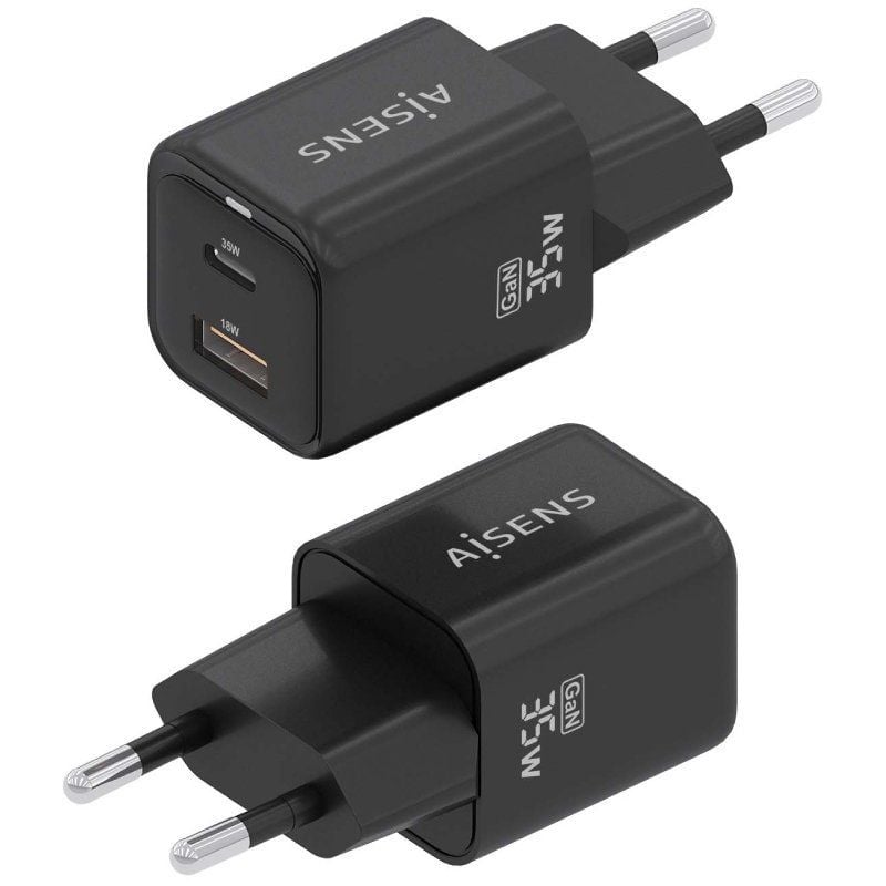Carregador de Parede Gan Aisens Asch-35w2p025-bk / 1xusb Type-c / 1xusb / 35W
