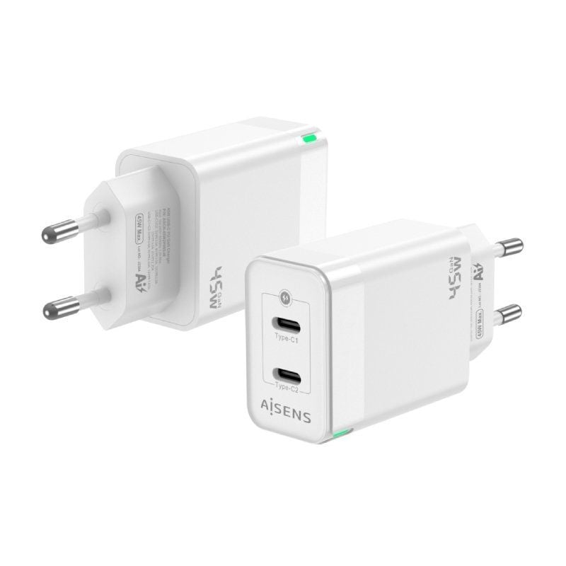 Carregador de Parede Aisens Gan Asch-45w2p005-w / 2xusb Type-c / 45W