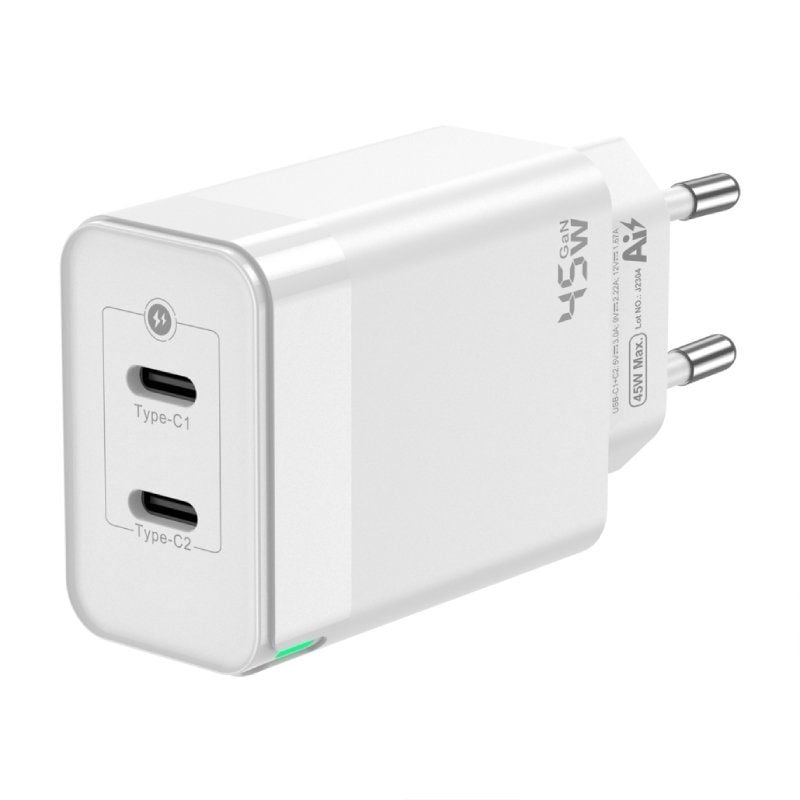 Carregador de Parede Aisens Gan Asch-45w2p005-w / 2xusb Type-c / 45W