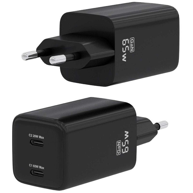 Carregador de Parede Gan Aisens Asch-65w2p040-bk / 2xusb Type-c / 65W