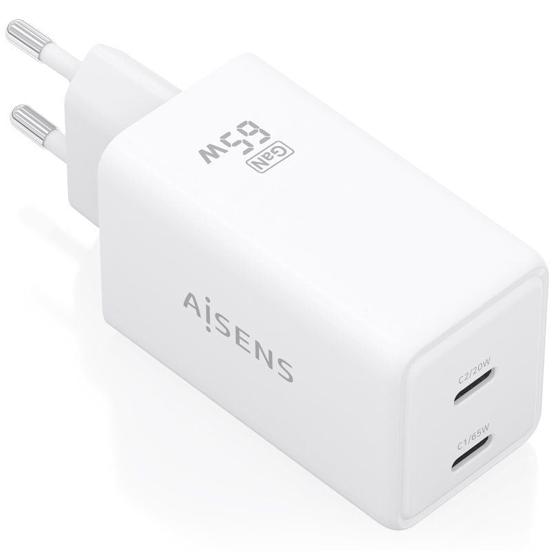 Carregador de Parede Aisens Gan Asch-65w2p078-w / 2xusb Type-c / 65W / Branco