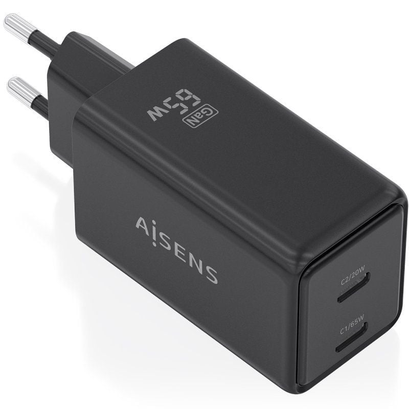 Carregador de Parede Aisens Gan Asch-65w2p079-bk / 2xusb Type-c / 65W / Preto