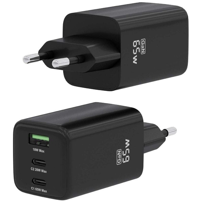 Carregador de Parede Gan Aisens Asch-65w3p042-bk / 2xusb Type-c / 1xusb / 65W