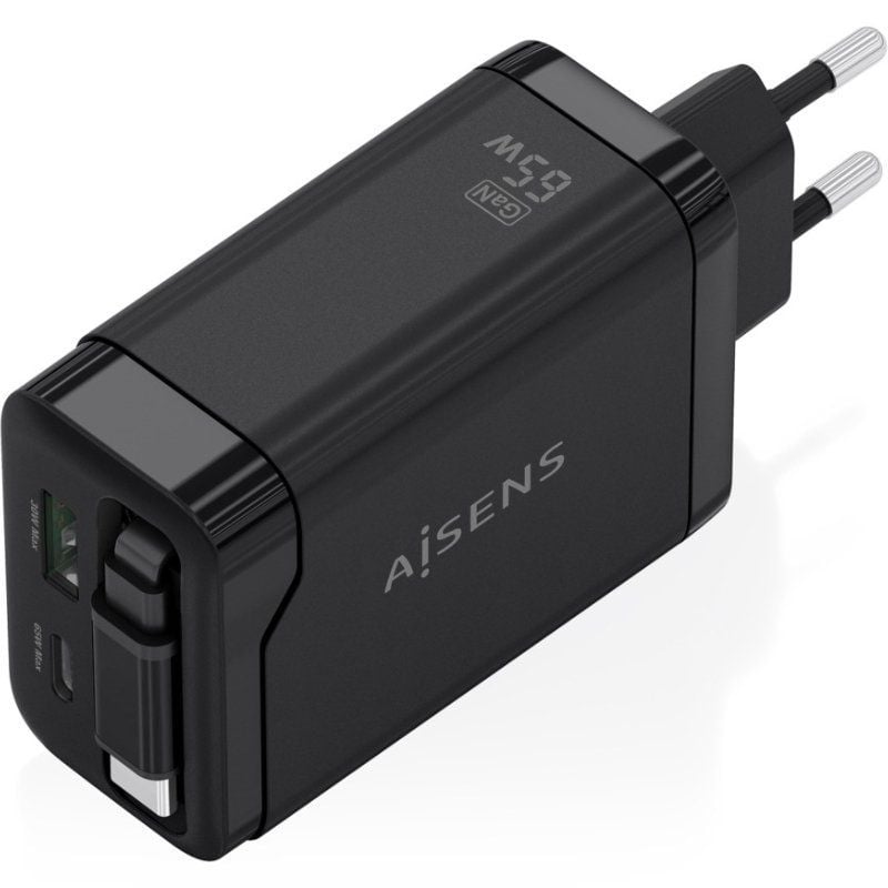 Carregador de Parede Gan Aisens Asch-65w3p071-bk / 1xusb Type-c / 1xusb / 65W / Preto