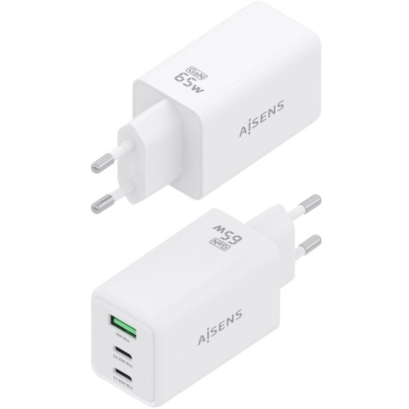 Carregador de Parede Gan Aisens Asch-65w3p072-w / 2xusb Type-c / 1xusb / 65W / Branco