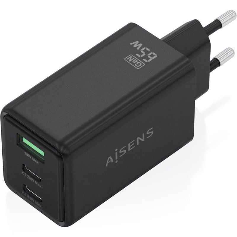 Carregador de Parede Gan Aisens Asch-65w3p073-bk / 2xusb Type-c / 1xusb / 65W / Preto