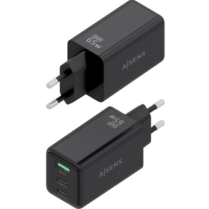 Carregador de Parede Gan Aisens Asch-65w3p073-bk / 2xusb Type-c / 1xusb / 65W / Preto