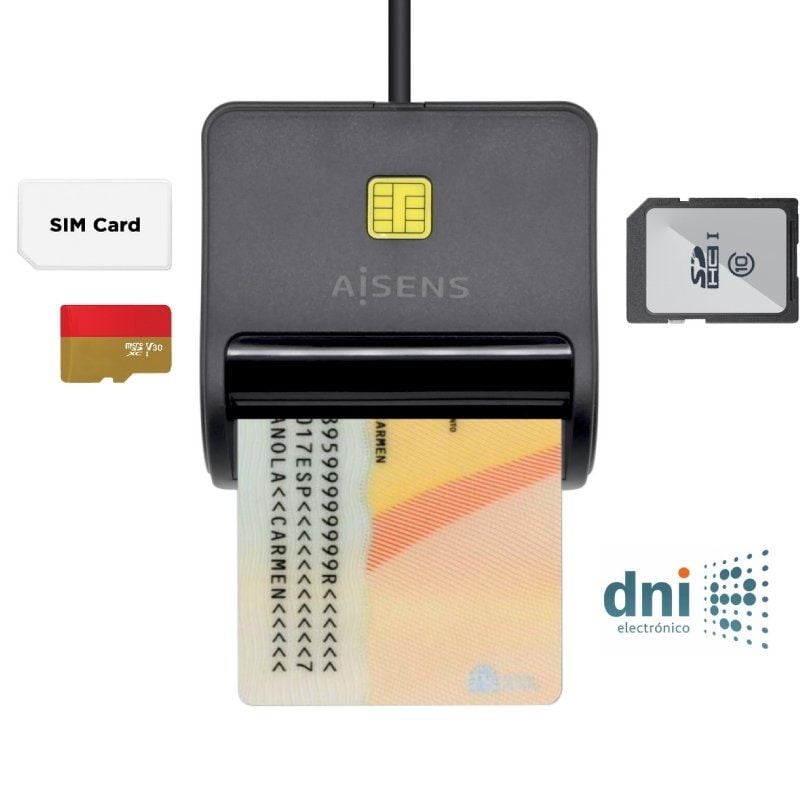 Leitor de Cartões de Identificação Aisens Ascr-sn02sd-bk / USB 2.0 / Preto