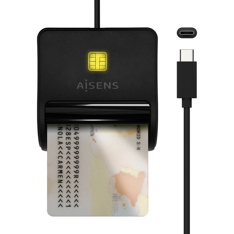 Leitor de Cartões de Identificação USB Tipo C Aisens Ascr-sn03c-bk / USB Tipo C / Preto