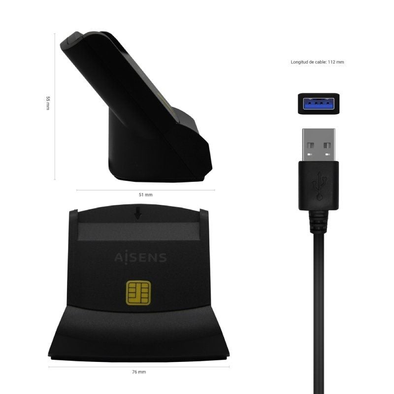 Leitor de Cartões e BI Aisens Ascr-sn05-bk / USB 2.0 / Preto