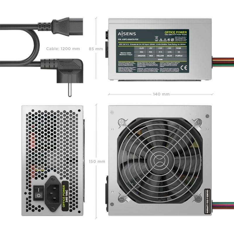 Fonte de Alimentação Aisens Aspc-500atx-pse / 500 W / Ventilador de 12 Cm