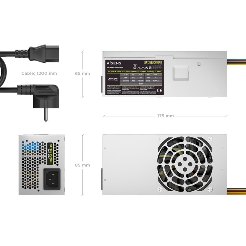Fonte de Alimentação TFX Aisens Aspc-500tfx-pse / 500 W / Ventilador de 8 Cm