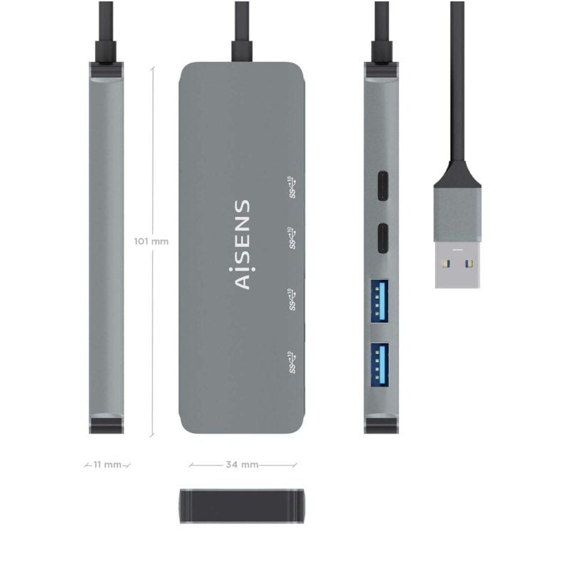 Concentrador USB 3.2 Aisens A106-0696 / 2xusb / 2xusb Type-c / Cinzento