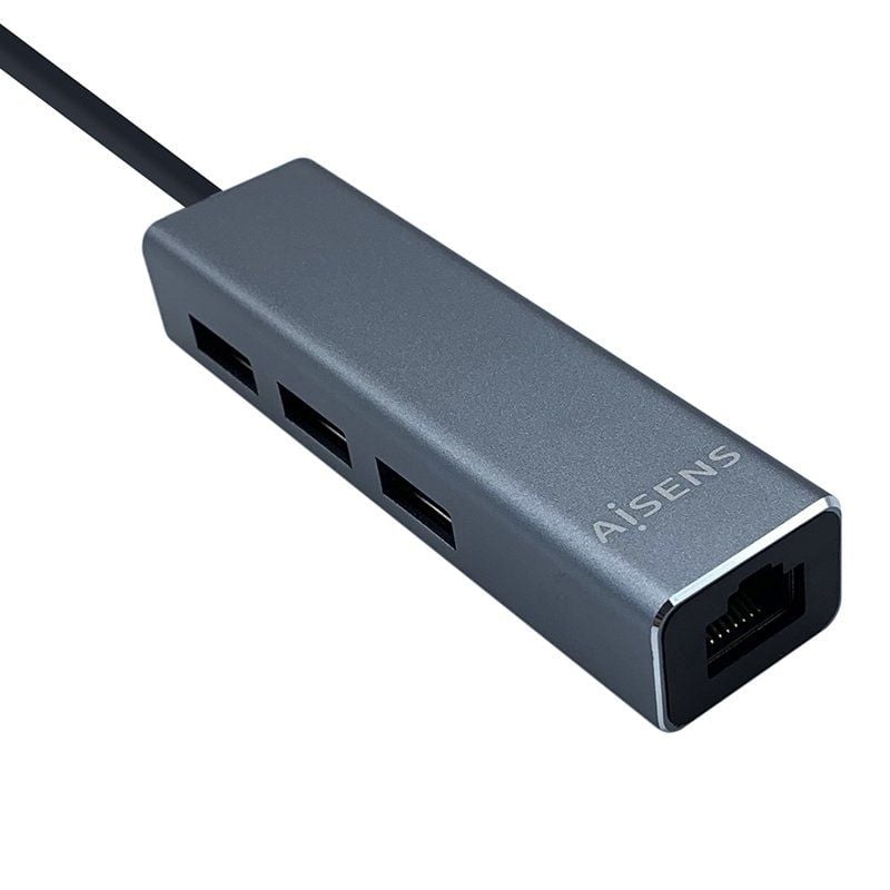 Concentrador USB Tipo C Aisens A109-0396 / 3xusb / 1xrj45 / Cinzento