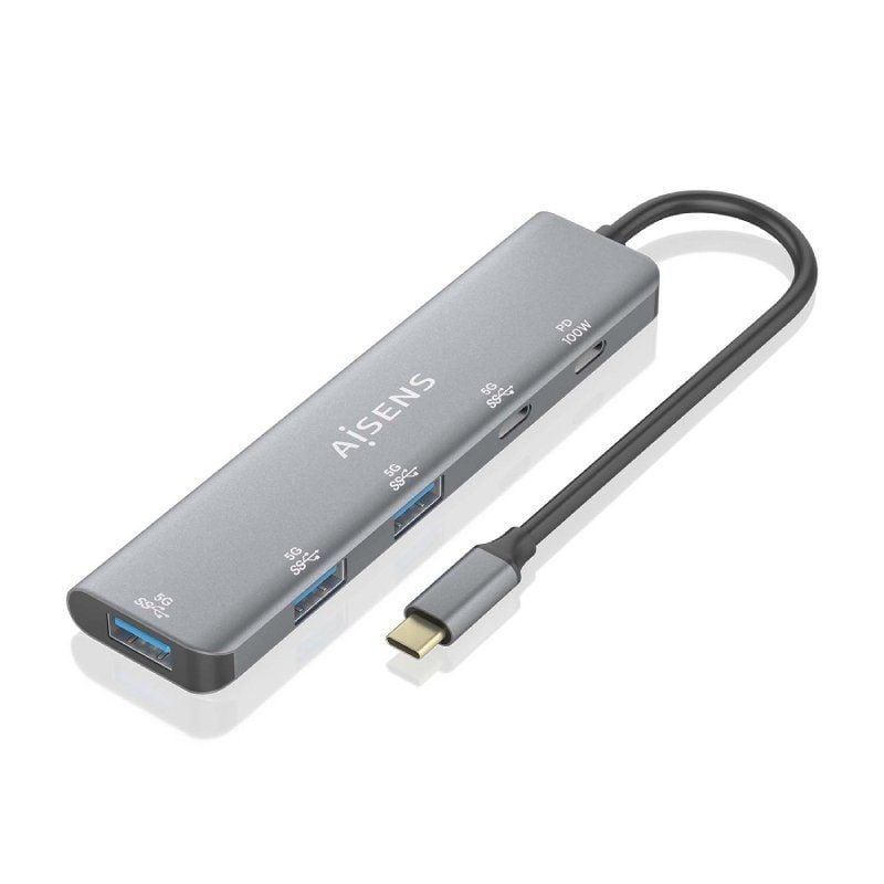 Concentrador USB Tipo C Aisens A109-0857 / 3xusb / 1xusb Tipo C / 1xusb Tipo C PD / Cinzento