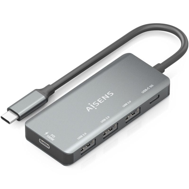 Concentrador USB Tipo C Aisens A109-0945 / 3xusb / 1xusb Tipo C / 1xusb Tipo C PD / Cinzento