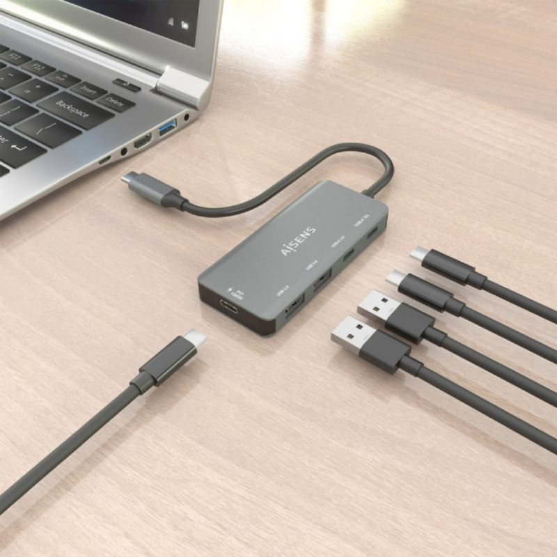 Concentrador USB Tipo C Aisens A109-0946 / 2xusb / 2xusb Tipo C / 1xusb Tipo C PD / Cinzento