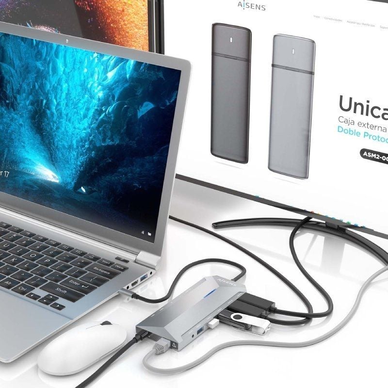 Base de Ligação USB Tipo C Aisens Asuc-12p005-gr / 2xhdmi / 3xusb / 2xusb Tipo C / 1xrj45 / 1xáudio…