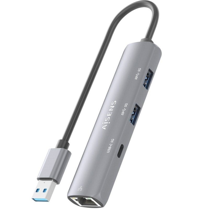 Concentrador USB Aisens Asuc-4p035-gr / 1xusb Type-c / 2xusb / 1xrj45 / Cinzento