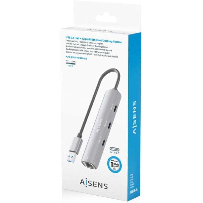 Concentrador USB Aisens Asuc-4p037-gr / 3xusb Tipo C / 1xrj45 / Cinzento