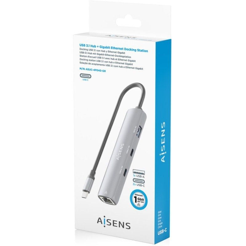 Concentrador USB Tipo C Aisens Asuc-4p040-gr / 2xusb Tipo C / 1xusb / 1xrj45 / Cinzento