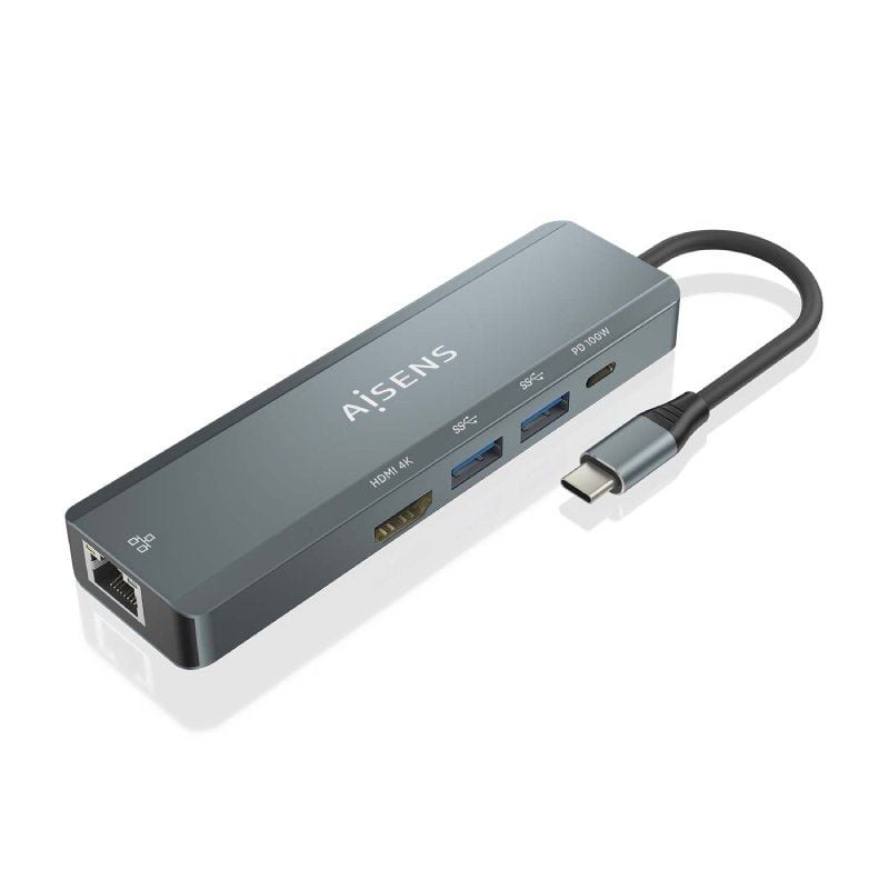 Base de Ligação USB Tipo C Aisens Asuc-5p011-gr / 1xhdmi / 2xusb / 1xrj45 / 1xusb Tipo C / 1xusb Ti…