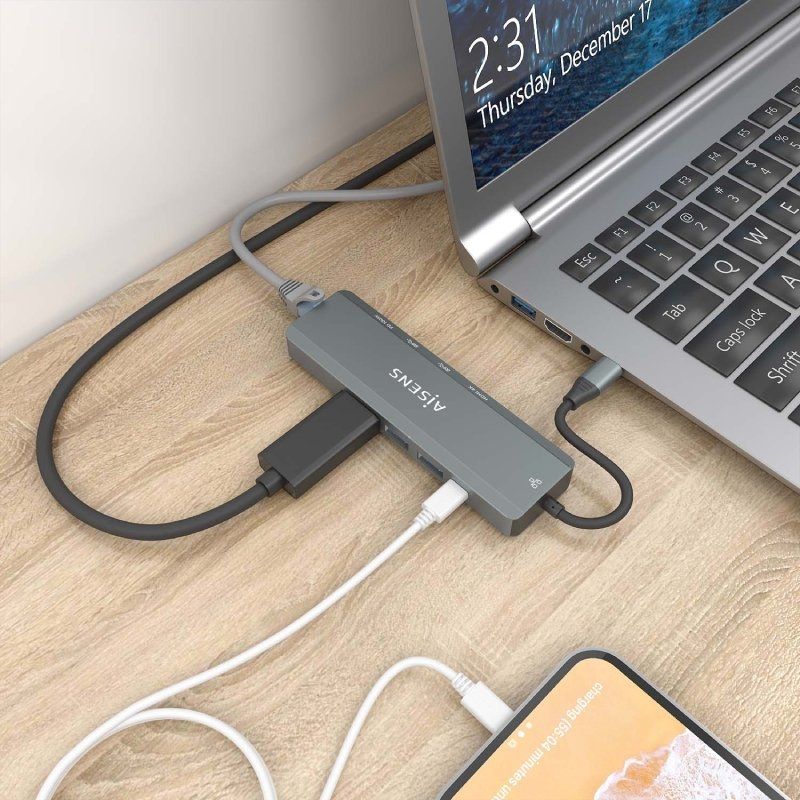 Base de Ligação USB Tipo C Aisens Asuc-5p011-gr / 1xhdmi / 2xusb / 1xrj45 / 1xusb Tipo C / 1xusb Ti…