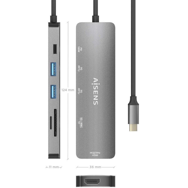 Base de Ligação USB Tipo C Aisens Asuc-6p016-gr / 1xhdmi / 2xusb / 1xleitor de Cartões / 1xusb Tipo…