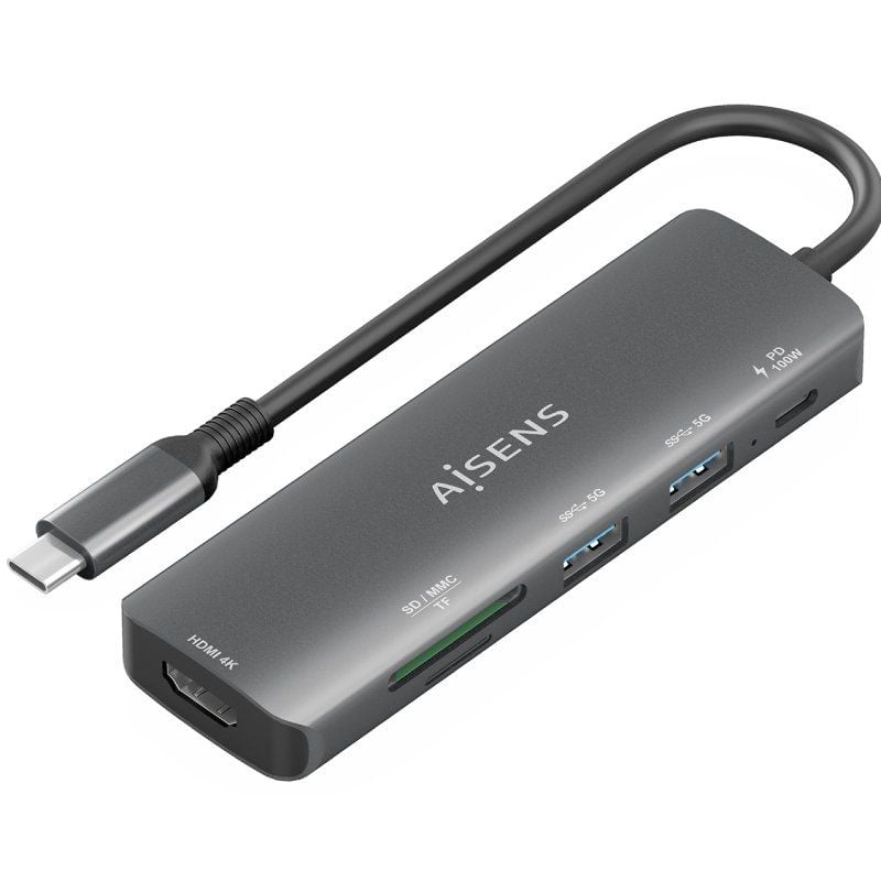 Base de Ligação USB Tipo C Aisens Asuc-5p011-gr / 1xhdmi / 2xusb / 1xusb Tipo C PD / 1xleitor de Ca…