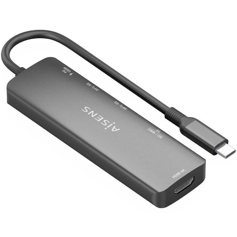 Base de Ligação USB Tipo C Aisens Asuc-5p011-gr / 1xhdmi / 2xusb / 1xusb Tipo C PD / 1xleitor de Ca…