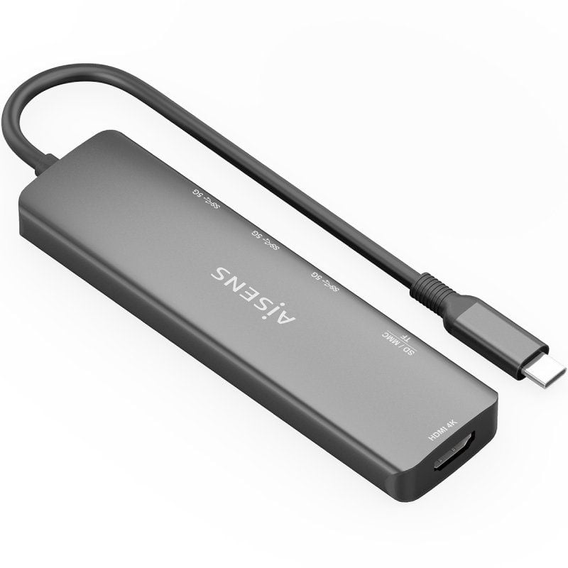 Base de Ligação USB Tipo C Aisens Asuc-6p024-gr / 1xhdmi 4K / 3xusb / 1xleitor de Cartões / Cinzento
