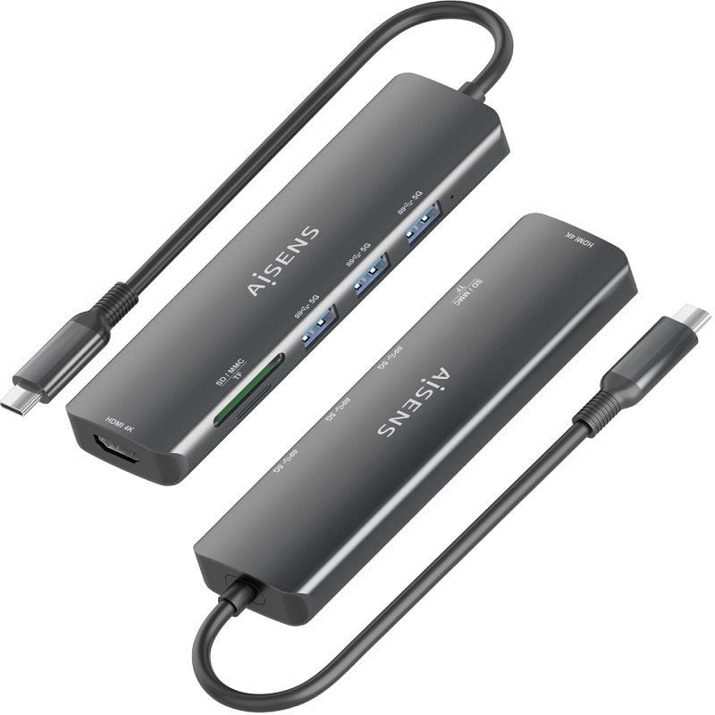 Base de Ligação USB Tipo C Aisens Asuc-6p024-gr / 1xhdmi 4K / 3xusb / 1xleitor de Cartões / Cinzento